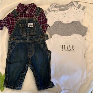 Carters overalls with plaid button up shirt